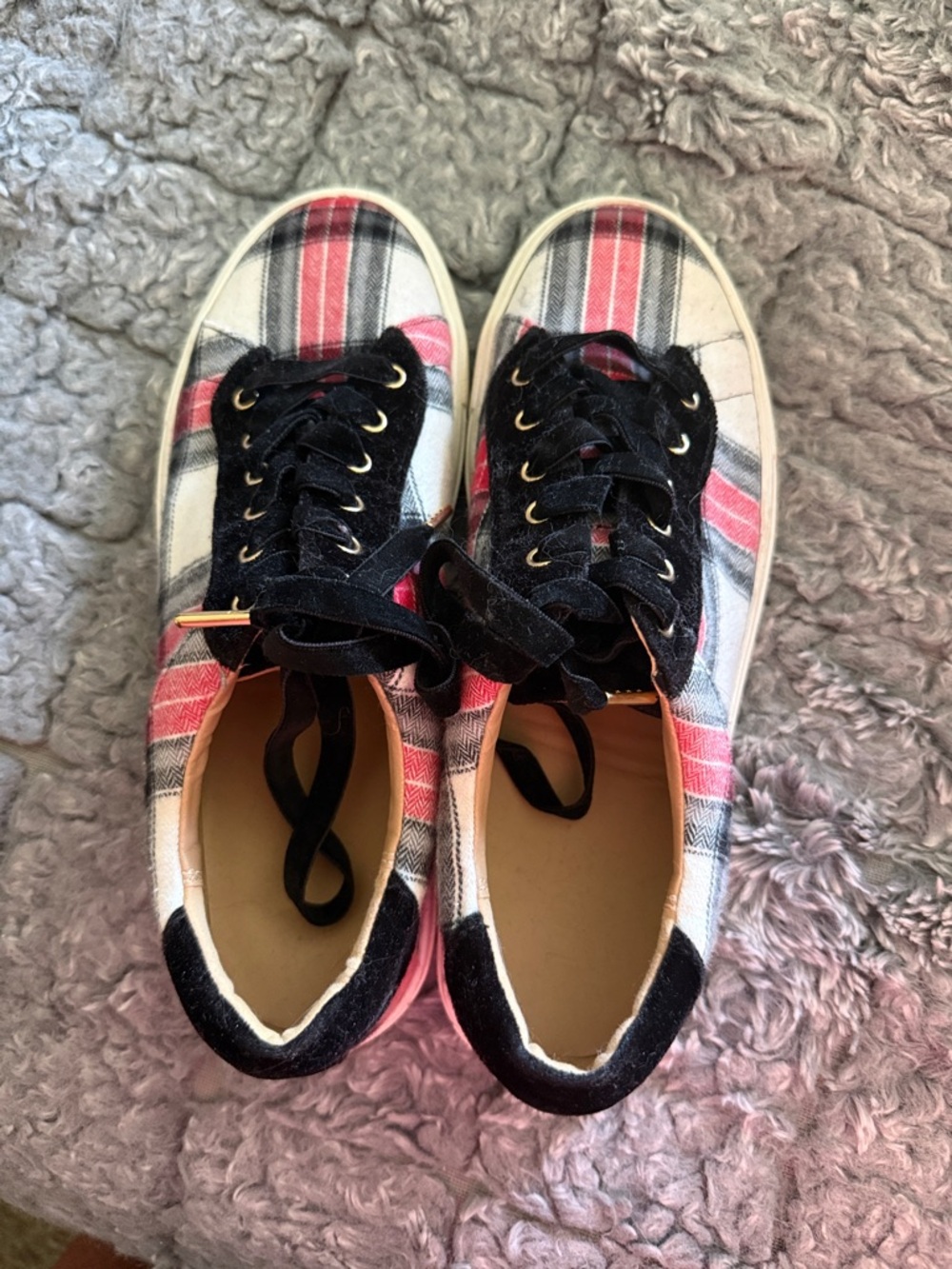 LOFT Plaid Canvas Sneakers in Pink, Black, White